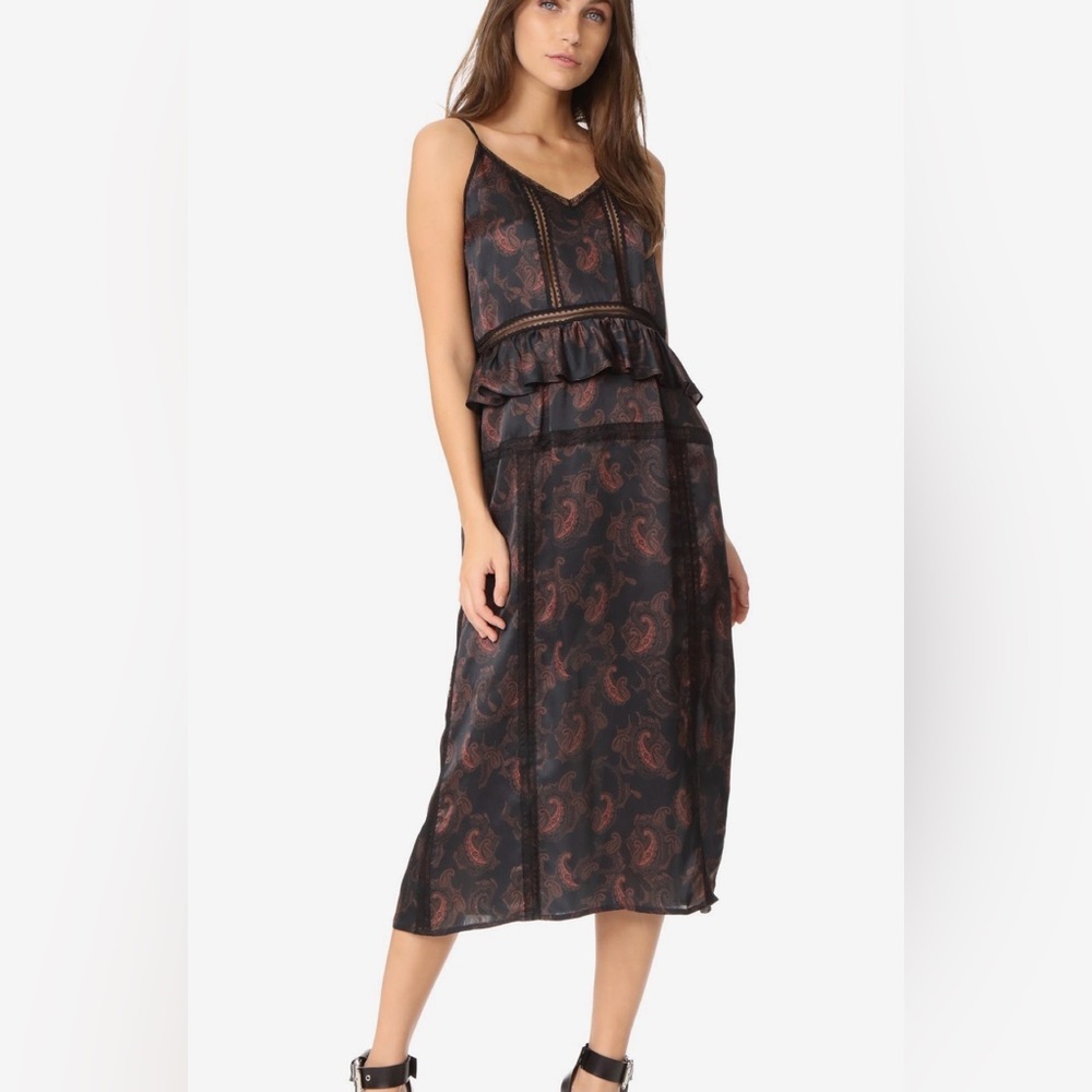 IRO Black and Red Paisley Midi Dress